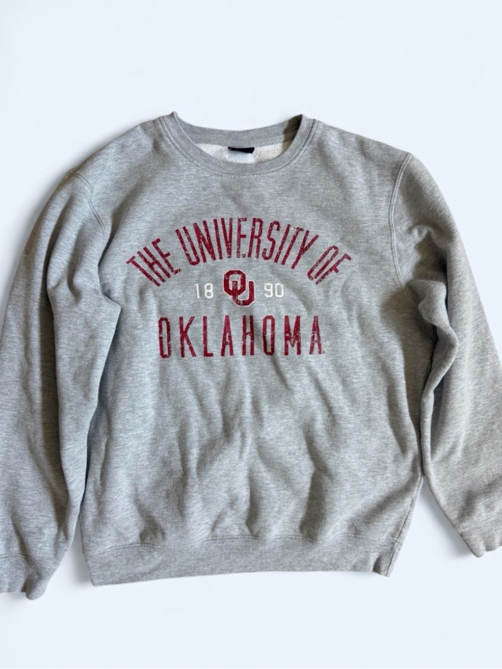 Top of the World Gray Crewneck Sweatshirt with Maroon OU Lettering